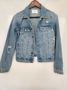 KanCan Jean Jacket Women X-small Classic Distressed Blue Denim Pockets ! - Picture 1 of 7