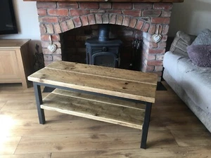TV Unit Console Coffee Table Reclaimed Wood And Steel Rustic Industrial - Picture 1 of 4
