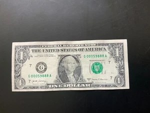 2017A $1 DOLLAR BILL G00059888A Fancy number - Picture 1 of 3