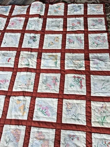VTG Hand Painted & Hand quilted state Flowers Quilt Reversible - Picture 1 of 8