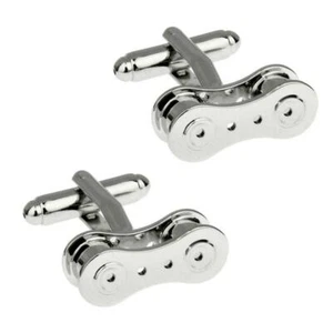 BIKE CHAIN CUFFLINKS Bicycle Motorcycle Link NEW w GIFT BAG Cyclist Mechanic - Picture 1 of 4