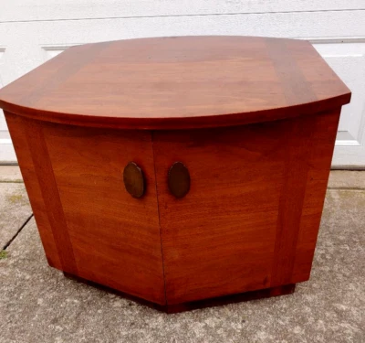 SUPER COOL LANE MID CENTURY MODERN BANDED INLAY WALNUT LAMP TABLE W/ DRAWERS... - Image 1 of 4