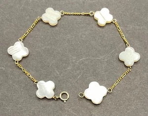 New 14k Gold Famous Designer Ladies Mother of Pearl Clover Bracelet - Picture 1 of 2