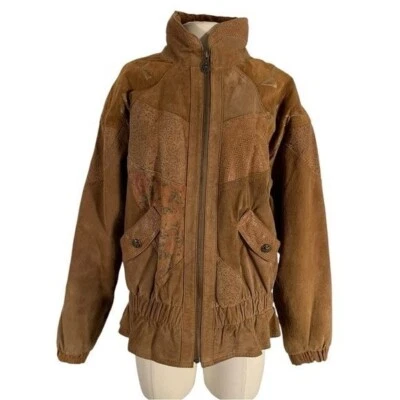 Chaqueta de cuero de gamuza retro vintage Winlit para mujer años 80 marrón talla mediana Foto 1 de 4