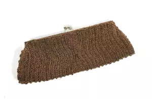 Beaded Evening Bag Purse Bronze Color Beads Chain Handle Strap - Picture 1 of 10