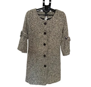 CMC Overcoat Womens Medium 3/4 Sleeve Tweed Gray Vintage Longline Button Jacket - Picture 1 of 8