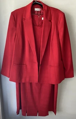 Elegant Kasper red blazer and skirt ensemble.   Size 24W - Image 1 of 4