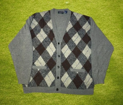 Vintage Grandpa Cardigan Sweater Size Large Tall Argyle Acrylic Blend Grunge Y2K - Image 1 of 4