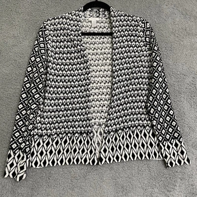 Cárdigan Suéter CHICOS Negro Blanco Frente Abierto Algodón Cachemira Talla 1 EE. UU. Mediano Foto 1 de 4