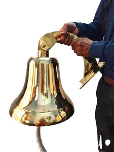 Campana de puerta colgante grande náutica 18 barco de latón antiguo con soporte montado en la pared - Imagen 1 de 4