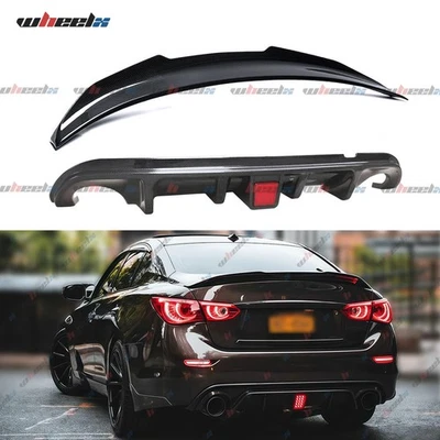 Difusor de parachoques trasero LED negro brillante y alerón trasero para Infiniti Q50 2014-2017 Foto 1 de 4