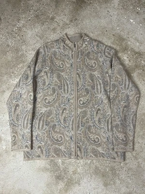 Suéter Pendleton Merino lã com zíper paisley grande pequeno pescoço simulado vintage - Imagem 1 de 3