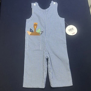 Jungen 24 Monate Wende Thanksgiving Truthahn Kürbis blau Gingham Overall Neu mit Etikett - Bild 1 von 12
