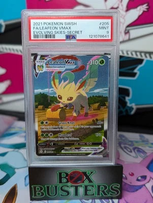 2021 Pokemon Evolving Skies Leafeon VMAX Full Alternate Alt Art #205/203 PSA 9 - Image 1 of 2