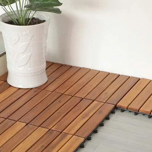 11.8"x11.8" Solid Wood Acacia Interlocking Patio Deck Tiles Indoor/Outdoor - Picture 1 of 7