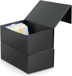 2 Pack 4X6 Index Card Holder Storage Box Fits 2400 Flash Cards Black New - Picture 1 of 11