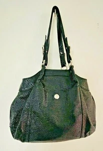 Hogan genuine black embossed shiny leather double handle tote shoulder bag - Picture 1 of 11