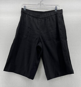 Susan Graver Rayon Spandex Linen Blend Pull-On Bermuda Shorts-Black- Size 8