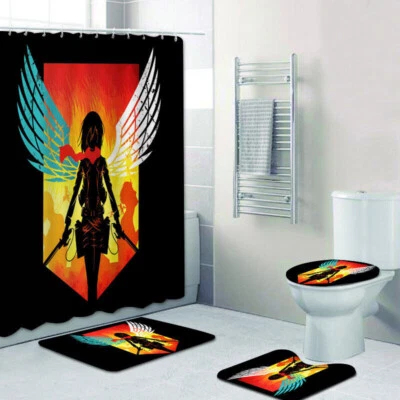 Juego de alfombras de baño Attack On Titan cortina de ducha antideslizante tapa de inodoro cubierta decoración Foto 1 de 4