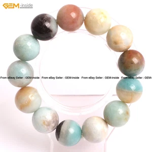 Natürlicher bunter Amazonit Stein Runde Perlen Dehnbar Glück Armband 7" - Bild 1 von 22