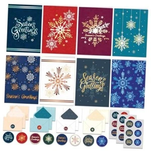  16 Pack Foiled Snowflakes Season's Greetings Cards with Envelopes & Stickers,  - Picture 1 of 7