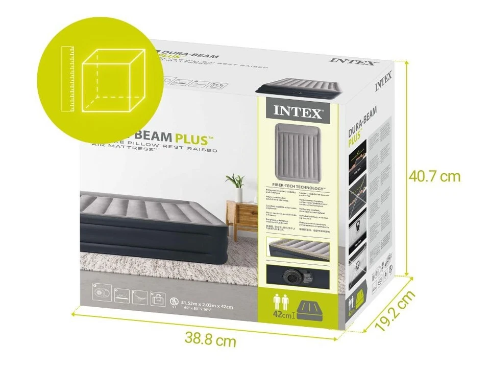 Intex Dura Beam Plus Luftbett Gästebett mit Pumpe neu 152x203x42 cm, 64136ND