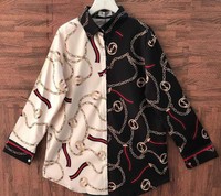 NWT women vintage classic printed lady Top silk Shirt #G08