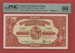 TONGA 1 POUND 1966 PICK # 11e PMG 66 GEM UNCIRCULATED EPQ. - Imagen 1 de 2