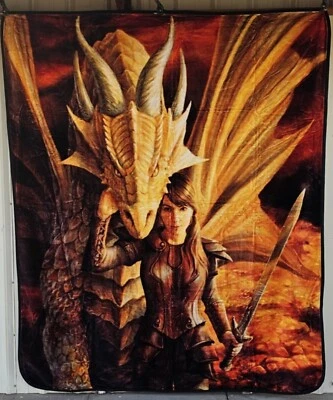 ANNE STOKES FUERZA INTERIOR GUERRERA DAMA ESPADA DRAGÓN FANTASÍA MANTA TAMAÑO REINA Foto 1 de 2