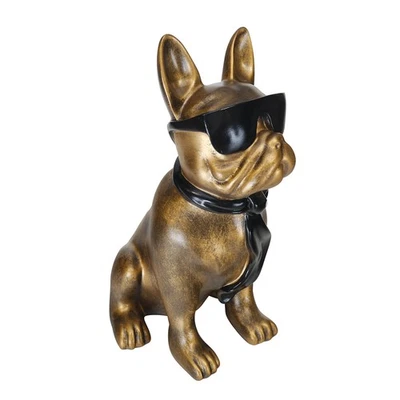 MARKENLOS Bulldog Perro con Gafas de Sol y Bufanda Resina Dorada H: 60 cm -11775-