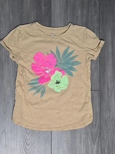 GAP Kids Girls 100% Organic Cotton Flippy Sequin Graphic T-Shirt Sand Beige-M(8) - Picture 1 of 2
