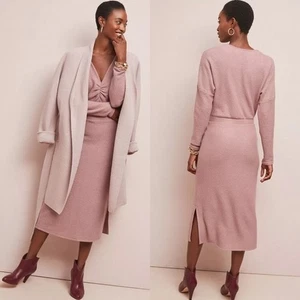 Anthropologie Eri + Ali mauve Winter Pracht Pullover Kleid V-Ausschnitt Gr. Medium - Bild 1 von 10