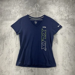 Seattle Seahawks Shirt Womens Large Blue V-Neck Super Bowl XLIX Nike Dri Fit - Picture 1 of 15