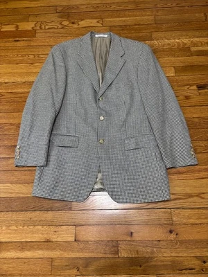 Jaqueta Blazer Masculina Vintage Chaps Ralph Lauren Tamanho 42L Houndstooth Lã de Seda Linho - Imagem 1 de 4