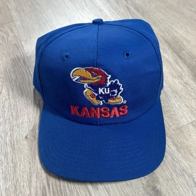 Vintage Kansas Jayhawks Snapback Hat Twins Enterprise Blue Cap - Image 1 of 4