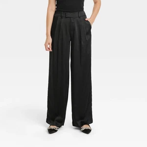A New Day Women's Plus Wide Leg Casual High Rise Satin Pants - Picture 1 of 17