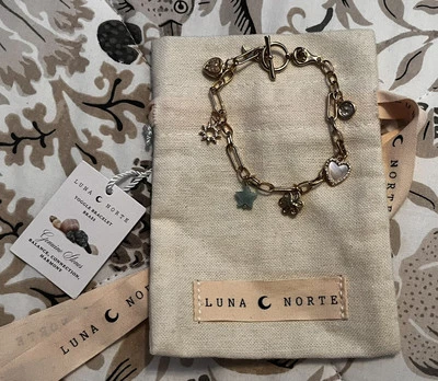 Luna Norte Gold Tone Genuine Stones Charm Bracelet Toggle Clasp NWT & Bag - Image 1 of 3