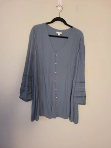 Top Campesino J. Jill Azul Abeto Corrugado Rayón Talla XL Cuello en V Botón Delantero - Imagen 1 de 8