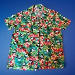 Disney Shirt Xl Mickey Mouse Button Up All Over Print Floral Hawaiian Summer - Picture 1 of 6