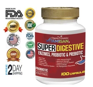 Enhanced Super Digestive Enzymes 100 Cap  probiotic prebiotic  Digestive Support - Picture 1 of 5