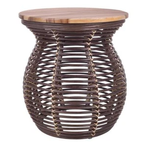 Modern Tropical 20"Side/End Table: Elegance in Trembesi Wood and Rattan - Picture 1 of 10