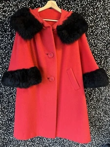 Vintage 1950s Andover Stevens Downy Fleece Mohair Wool Coat Mink Collar Large - Picture 1 of 7