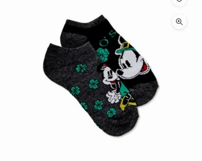 NUEVO CON ETIQUETAS Disney Día de San Patricio Mickey y Minnie Mouse No Show Calcetines 2pk Foto 1 de 3