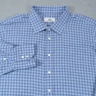 Oxxford 服装衬衫男式 20 蓝色轻便柔软法兰绒手工制作 28 袖 — 第 1/4 张图片