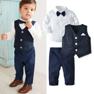 3pcs Toddler Boys Gentlemen Outfits Vest+Shirt+Pants Formal Wedding Clothes Set