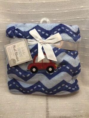 Manta de bebé azul polar con coche rojo Le Bebe Favorite para niños 30x36 Lovey Foto 1 de 4