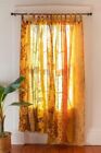 2Pc Indian Vintage Sari Patchwork Curtain Drape Window Decor Silk Yellow Curtain