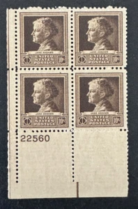 US Stamps Scott 878 10c plate block 1940 Jane Addams Famous Americans M/NH - Picture 1 of 3