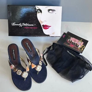 Beverly Feldman Heels Pantoletten Gr. 8,5 Juwelenbesetzt Leopard Kätzchen Strand Vintage Mobwife - Bild 1 von 15