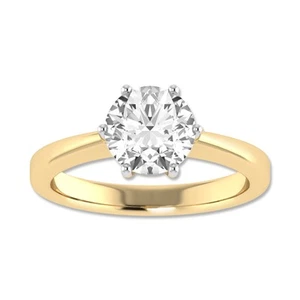 Classic 6 Prong Round Cut Lab Grown Diamond Engagement Ring 14K Yellow Gold - Picture 1 of 31